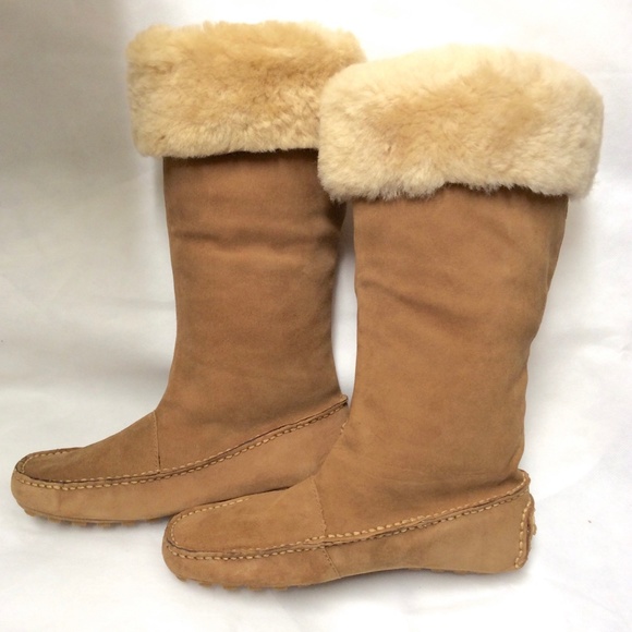 Dexter Tan Camel Shearling Sheepskin Boots Brown Suede Leather Winter Snow Boots - Picture 9 of 13
